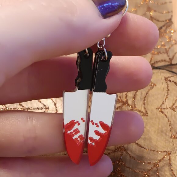 Handmade Bloody Knife Earrings - Picture 2 of 3